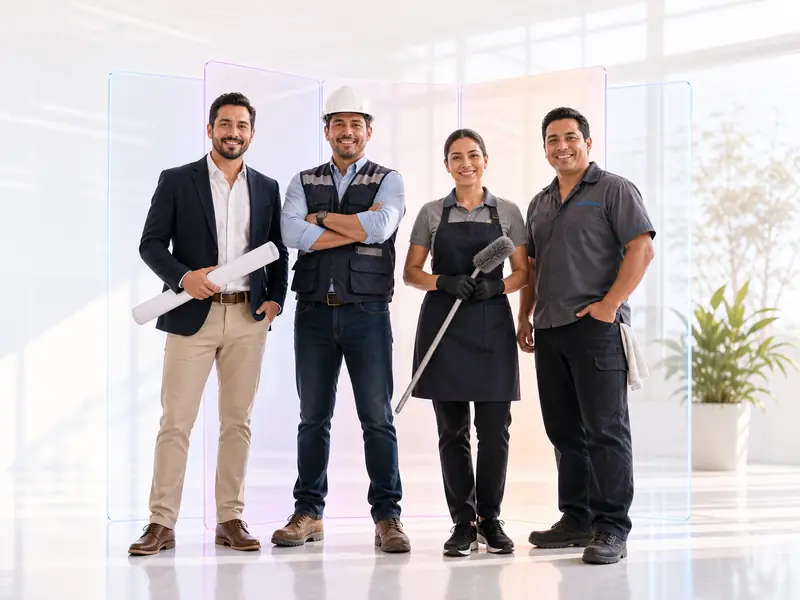 Equipo de arquitectura, construcción, limpieza y mecánica automotriz
